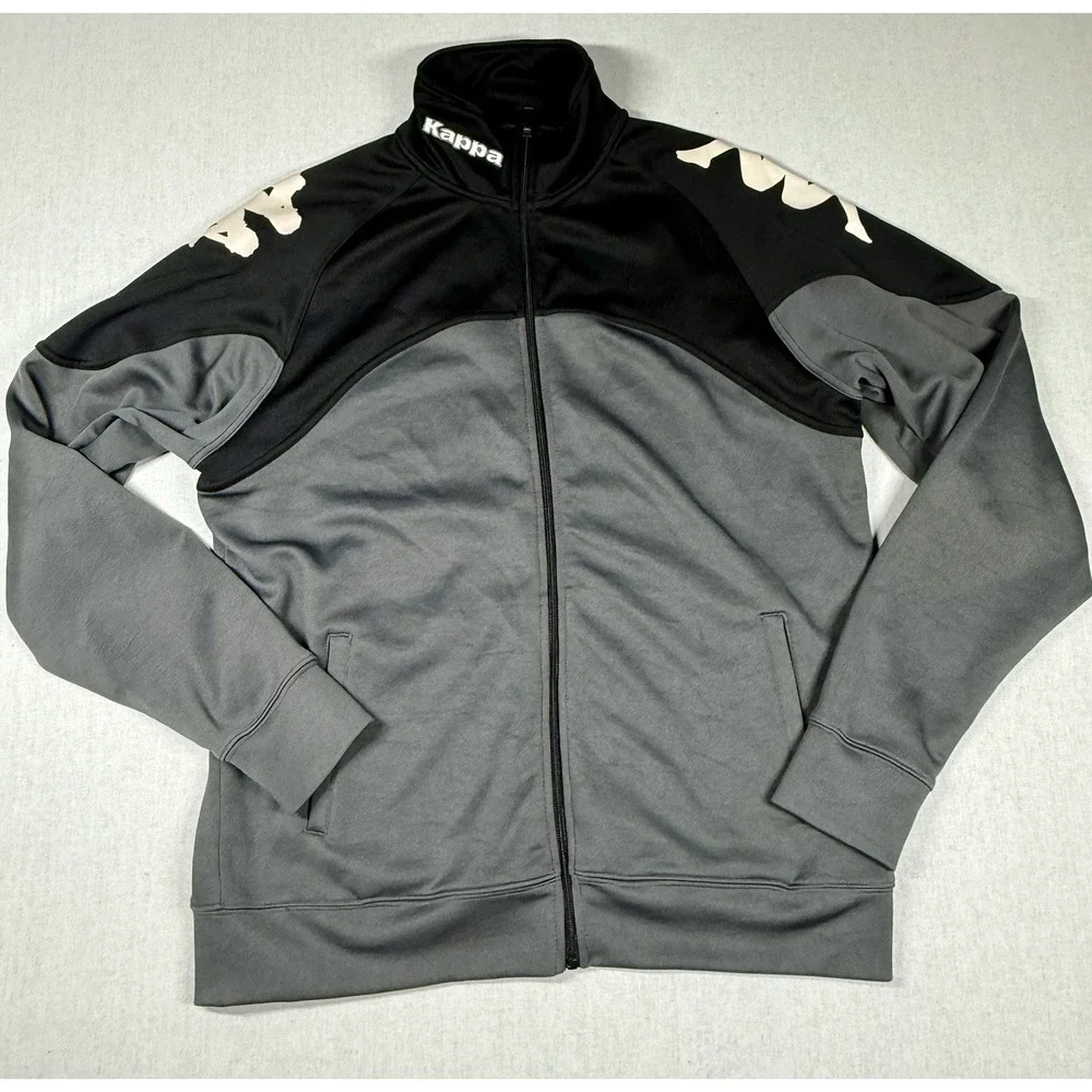 Kappa Jacket Sweater L Gray Black Logo Zip Track Athleisure‎ Streetwear Preppy